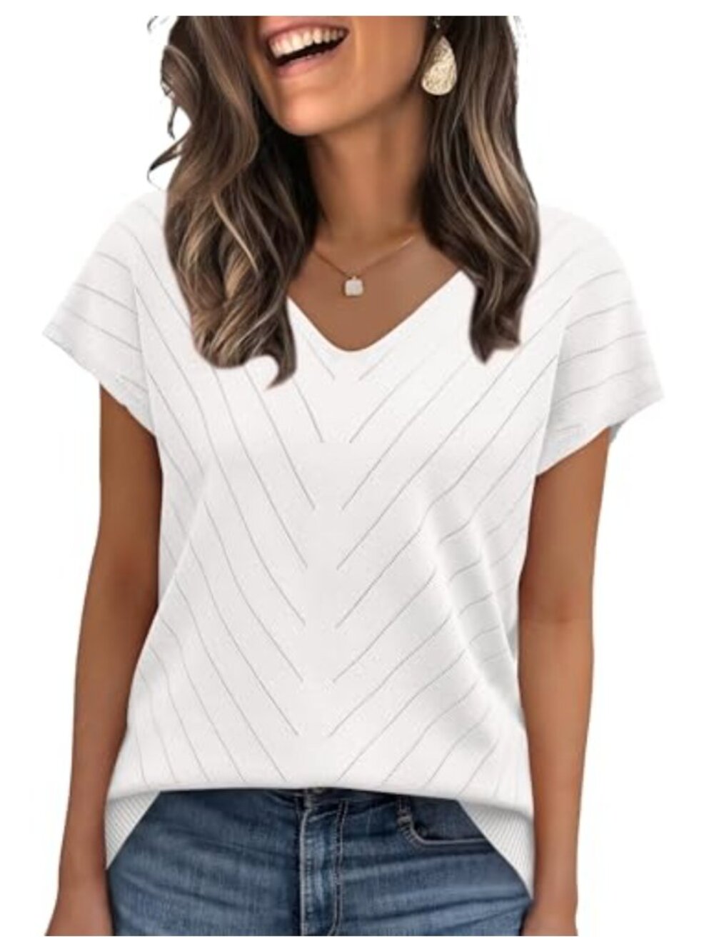 Short Sleeve V-Neck Sweater Vest Cap Sleeve Knit Top